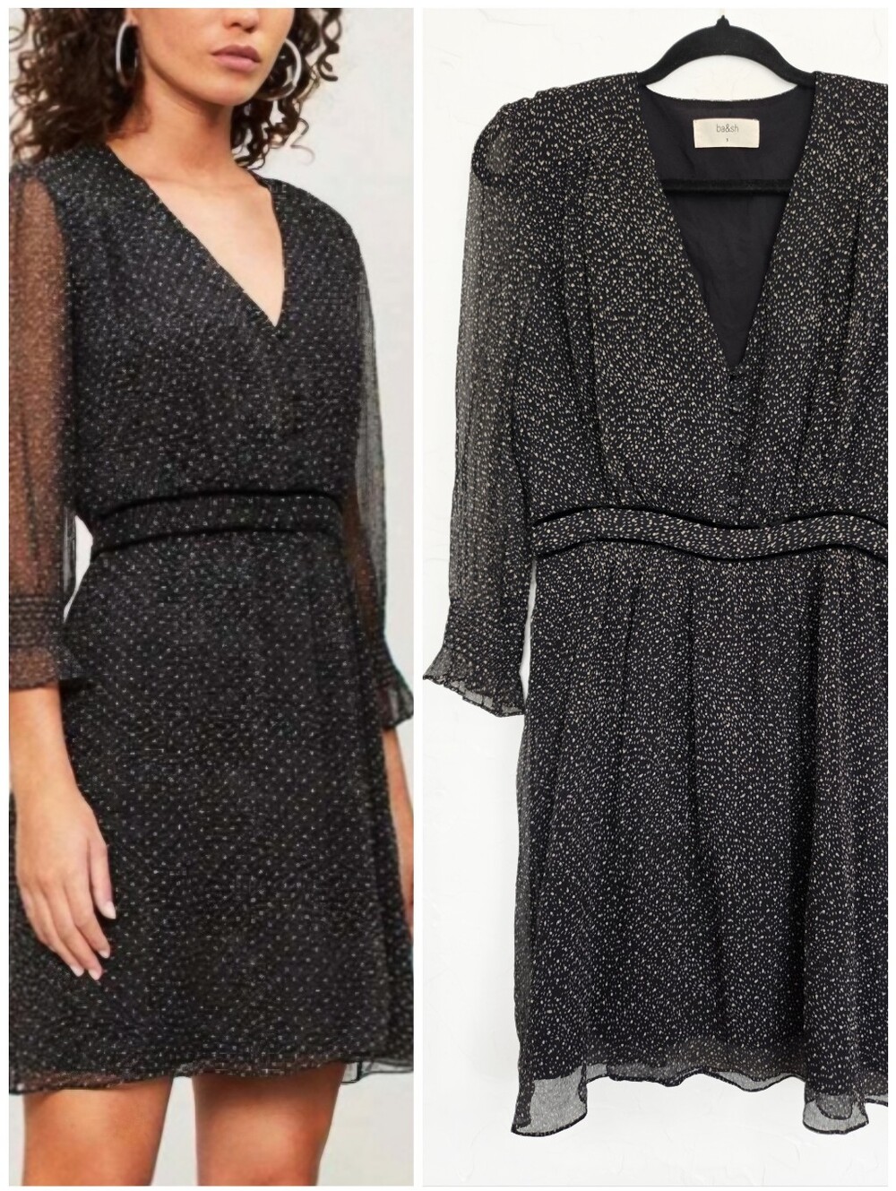 Ba&sh Silk Dolly Dotted Black White Dress, 10